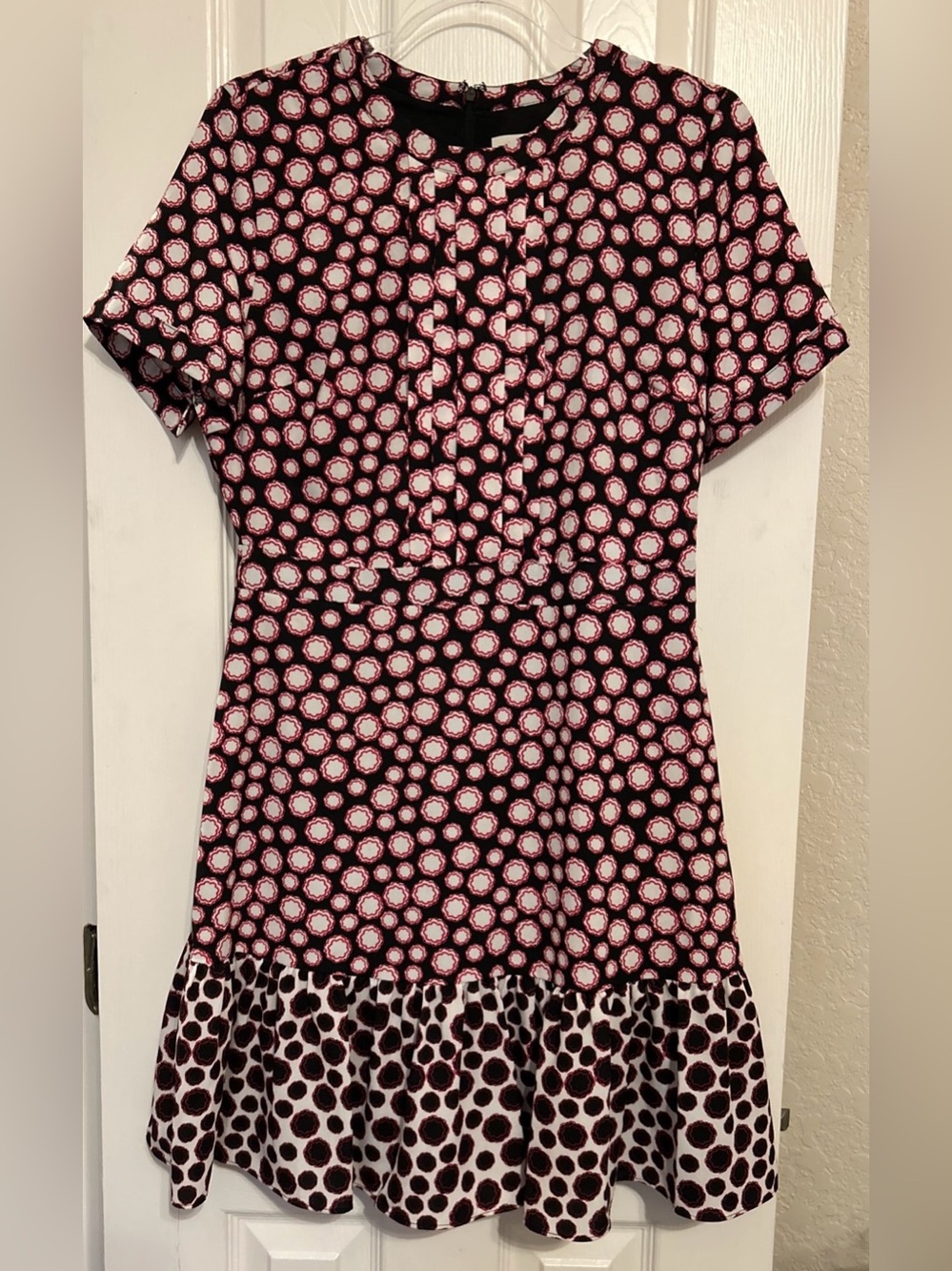 Maison Jules versatile Black Dress-Playful geometric dot pattern & ruffle hem
